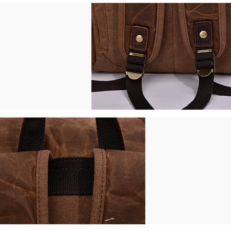 Vintage Canvas Leather Roll On Laptop Backpack Waterproof thumbnail 7