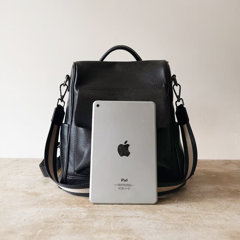 Black Genuine Leather Street-Style Backpack