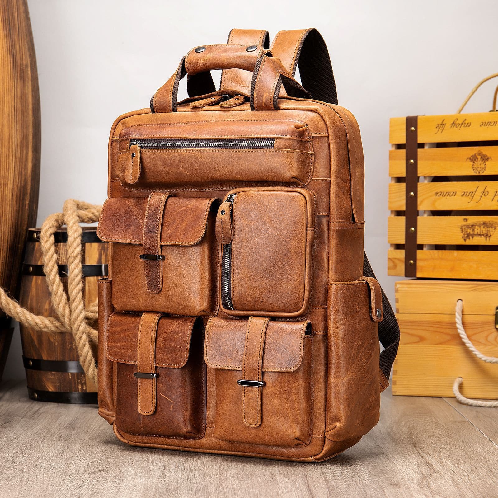 Retro Leather Travel Backpack thumbnail 5