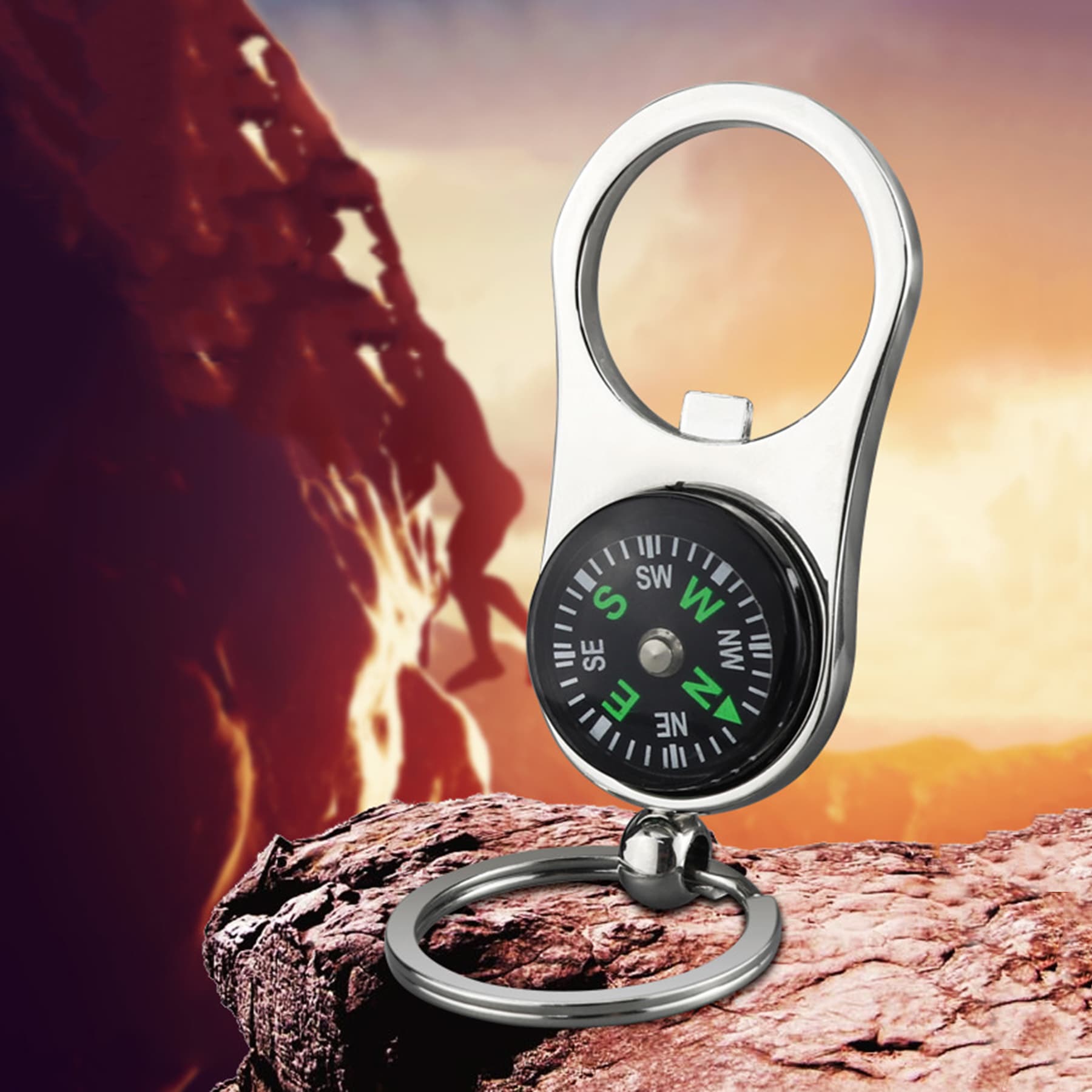 Metal Bottle Opener Compass Keychain thumbnail 2