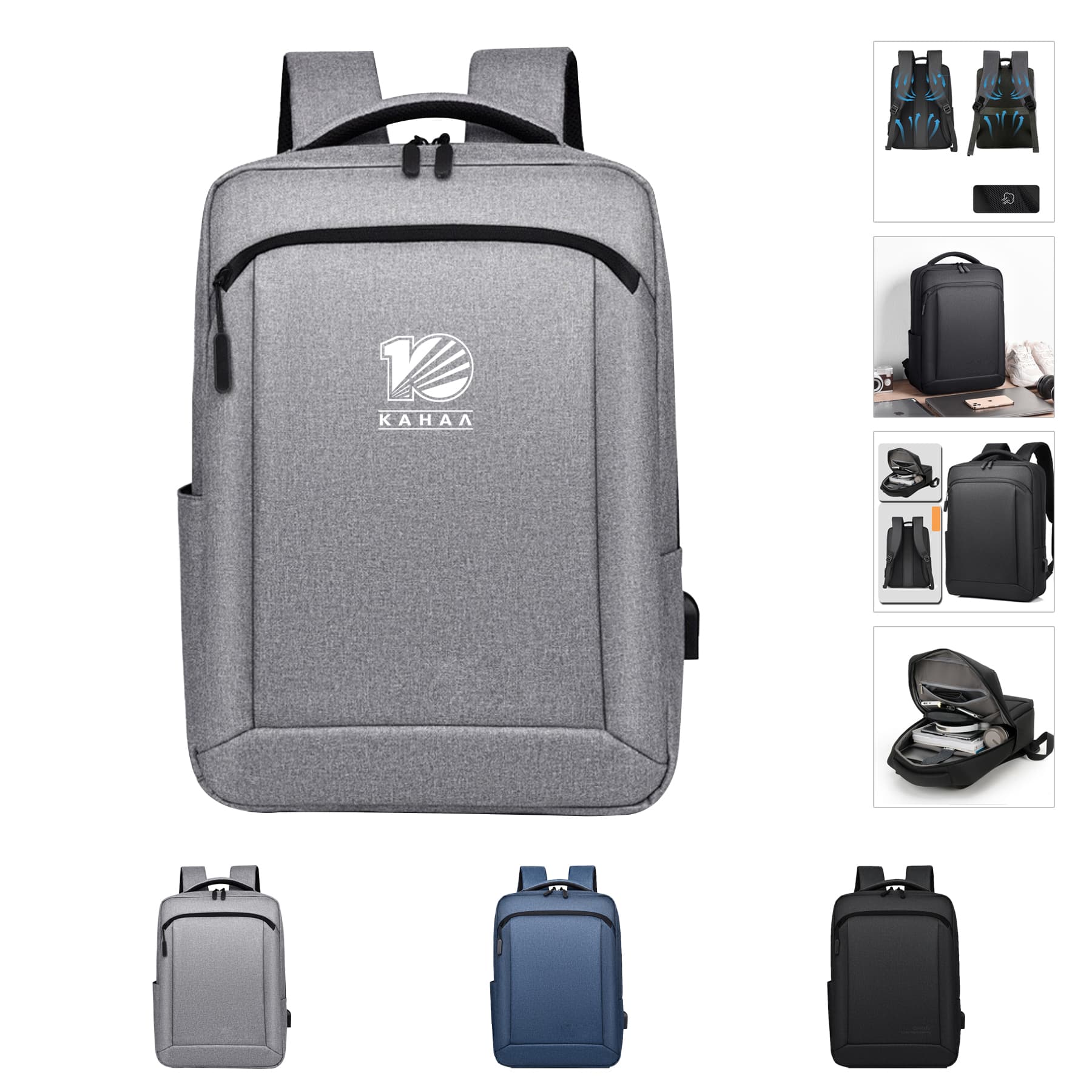 USB Waterproof Nylon Backpack Outdoor Travel Bag