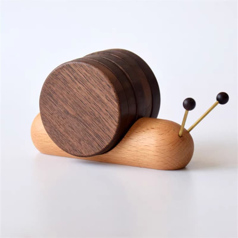 Snail shaped wooden coasters set for drinks thumbnail 5