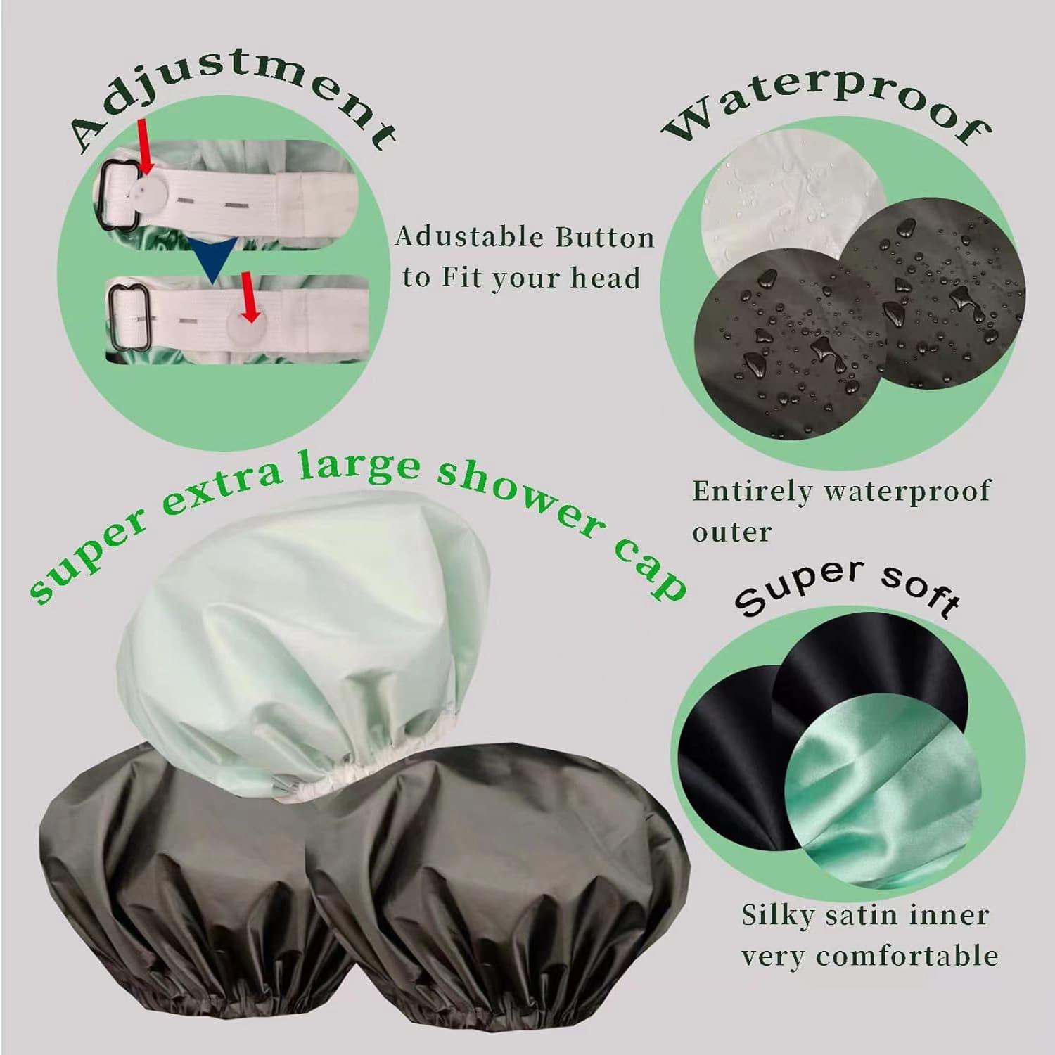 Reusable double layer waterproof shower cap thumbnail 3