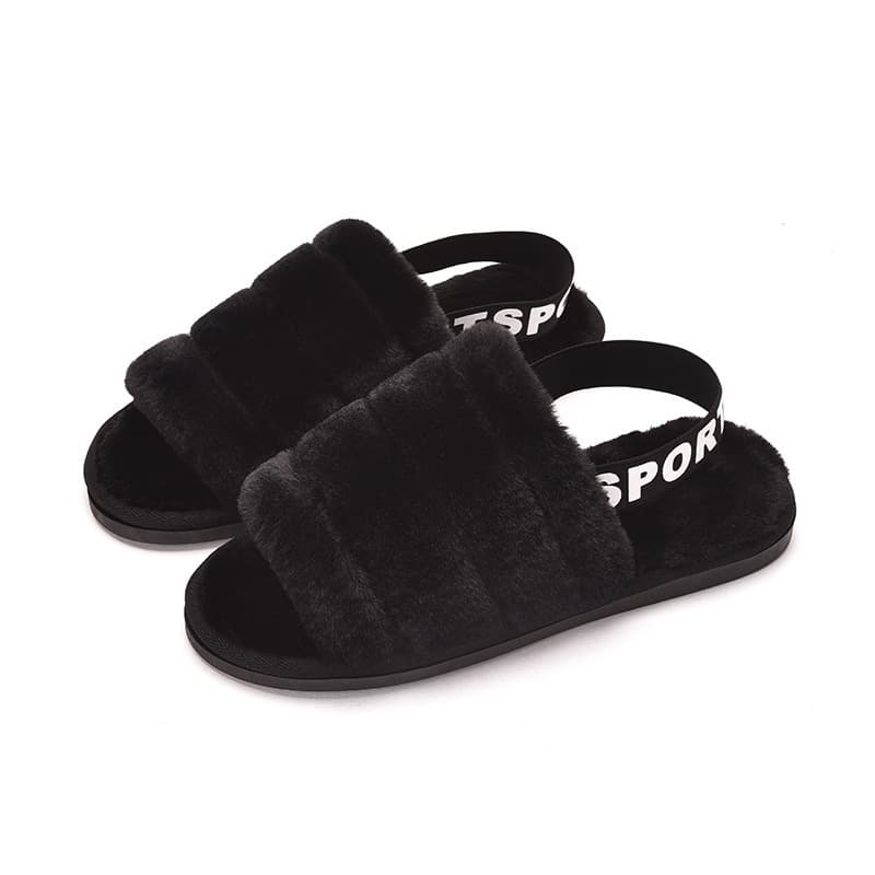 House Slippers Faux Rabbit Fur Open Toe Shoes thumbnail 5