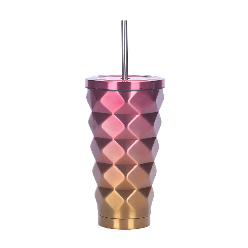 17 oz Stainless Steel Diamond Vacuum Cup with Lid Straw thumbnail 7