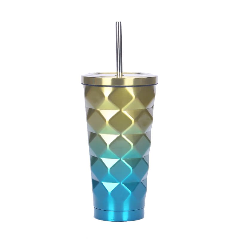 17 oz Stainless Steel Diamond Vacuum Cup with Lid Straw thumbnail 4