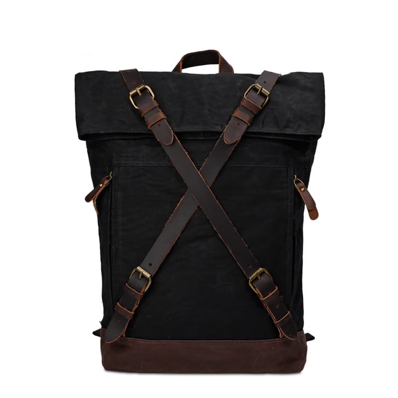 Vintage Canvas Leather Roll On Laptop Backpack Waterproof thumbnail 2
