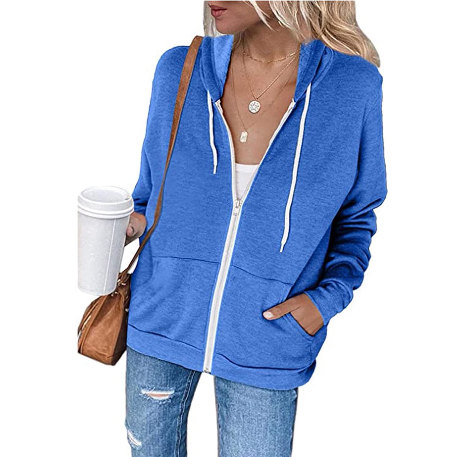 Women’S Color Block Zip Up Hoodie Sweatshirt/Long Sleeve thumbnail 3
