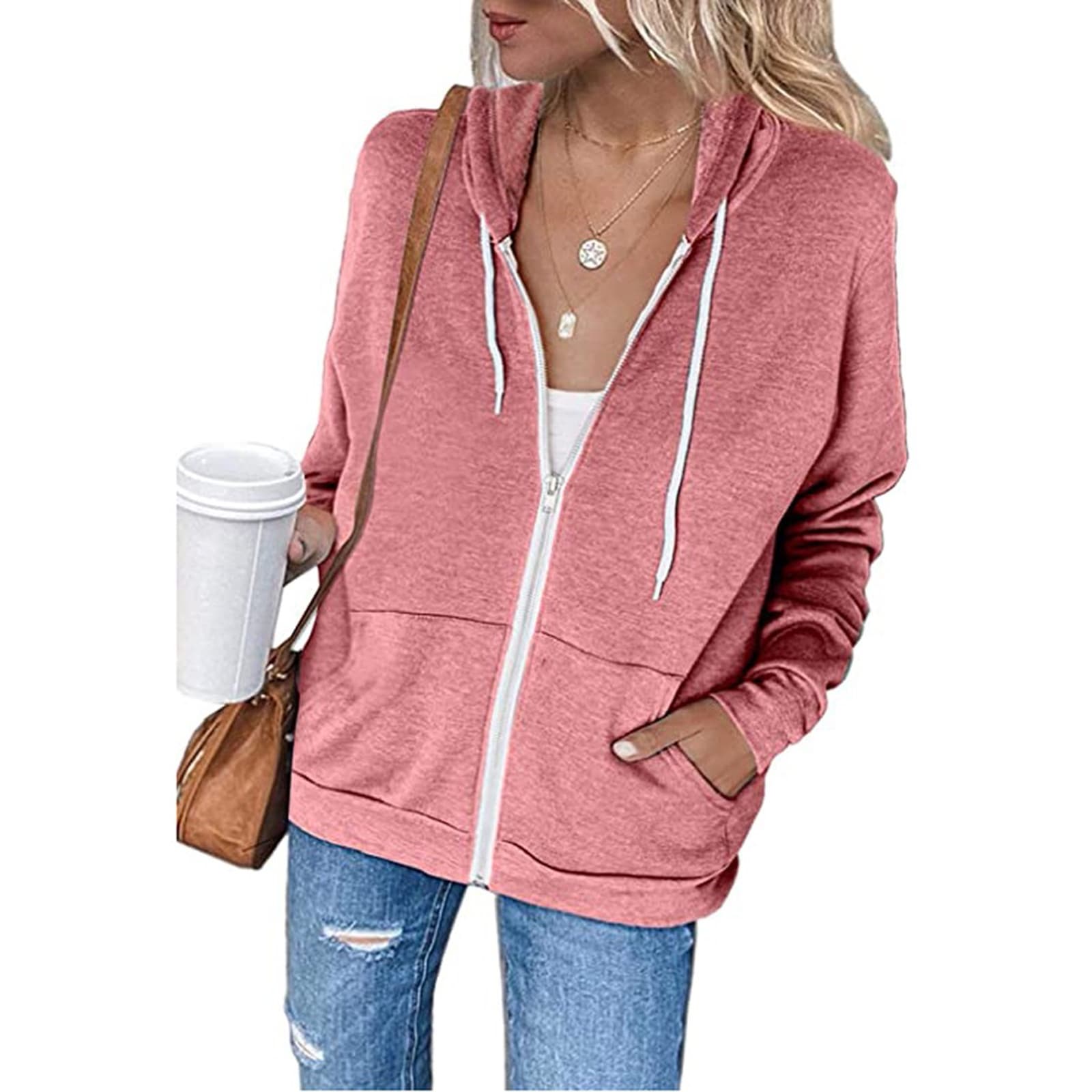 Women’S Color Block Zip Up Hoodie Sweatshirt/Long Sleeve thumbnail 2