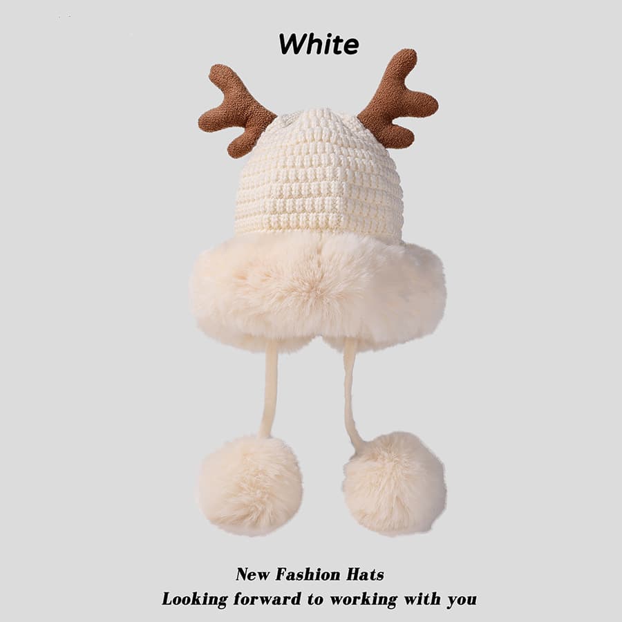 Women winter cover ear antler knit hat thumbnail 5