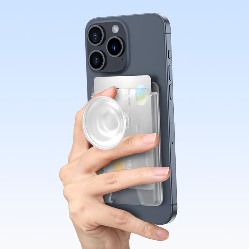 Magnetic Wallet Card Holder with Collapsible Phone Grip