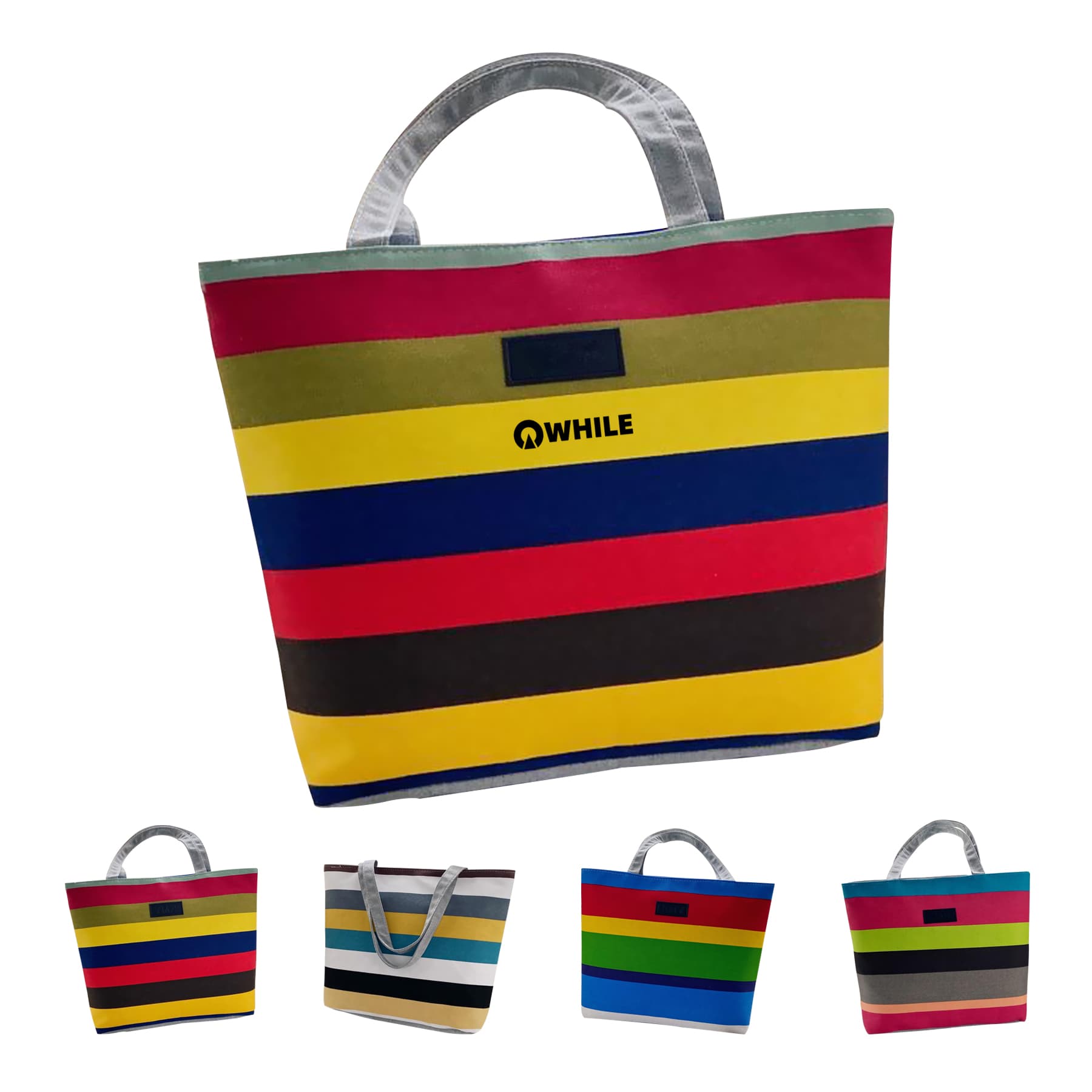 Rainbow striped canvas tote bag