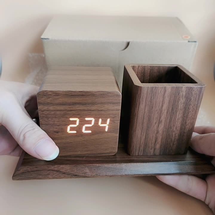 Wooden Alarm Clock Pen Holder thumbnail 3