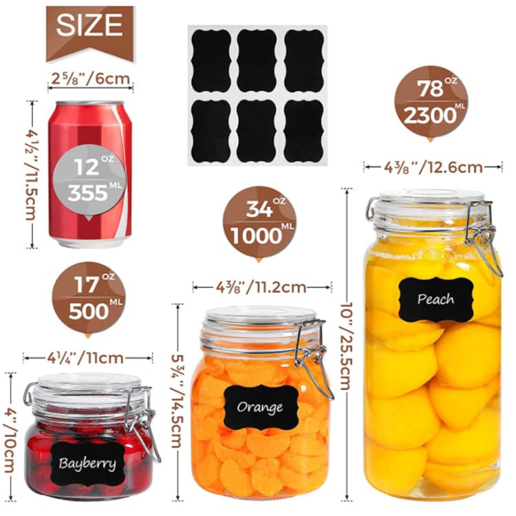 73Oz Glass Food Storage Jars With Airtight Clamp Lids thumbnail 4