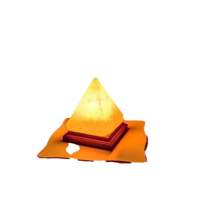 Pyramid Crystal Salt Lamp with Wood Base