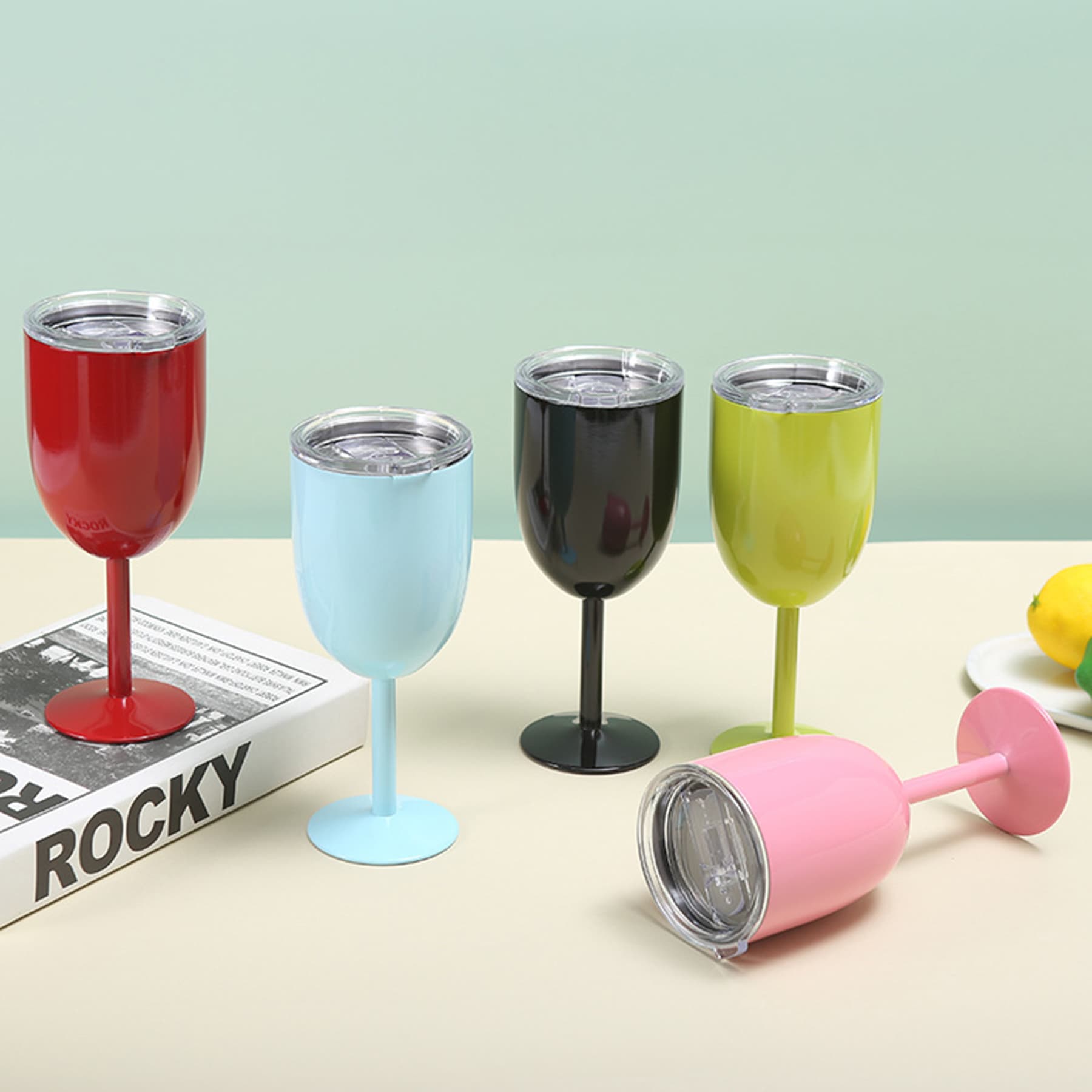 10Oz Stainless Steel Wine Goblet With Lid thumbnail 14