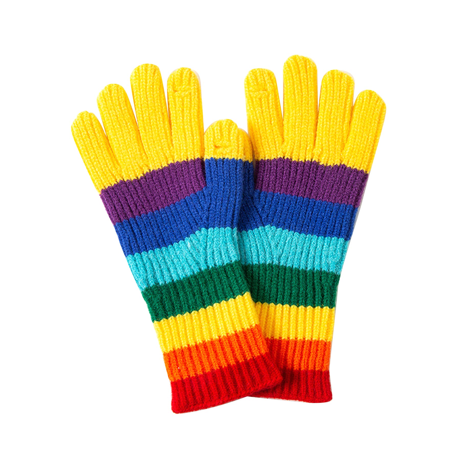 Thick Rainbow Mid Sleeve Knit Gloves