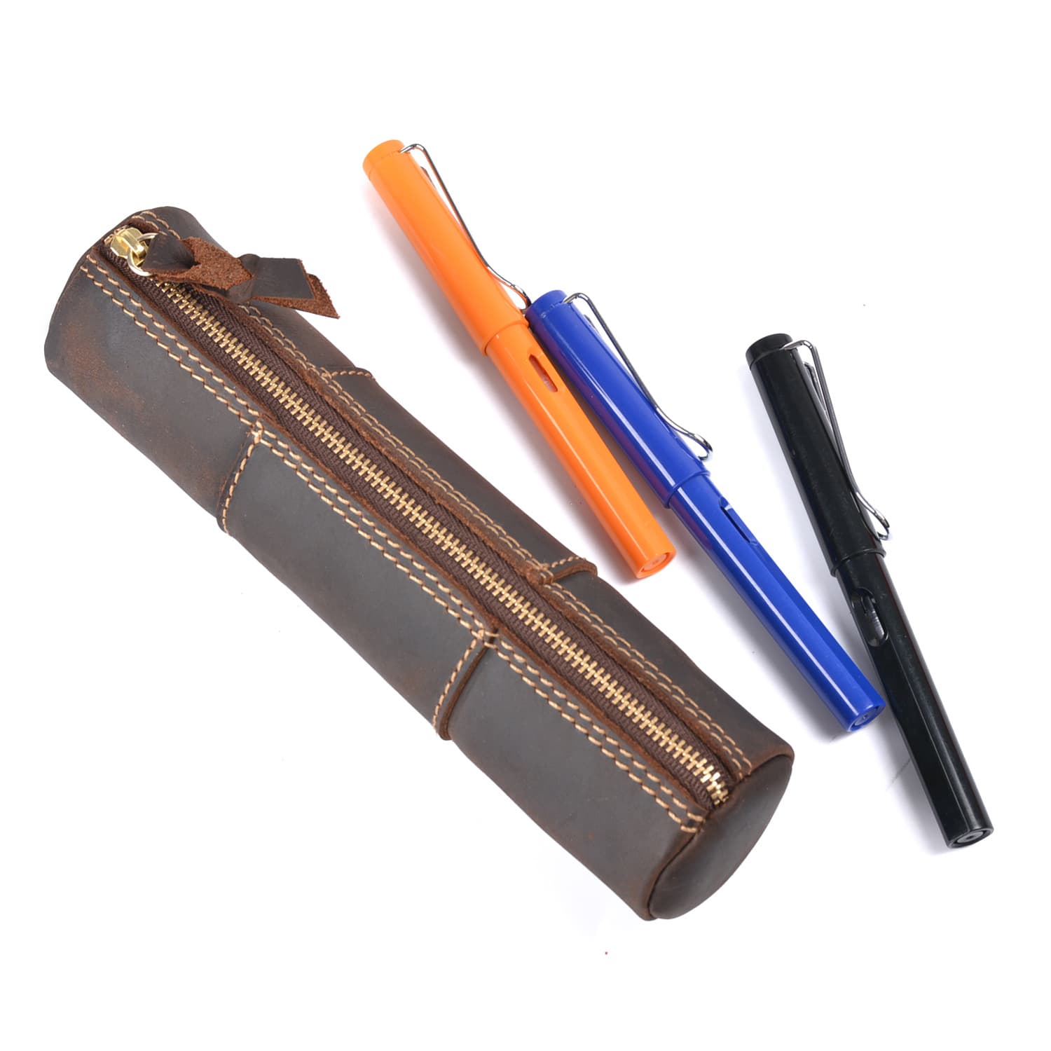 Genuine Leather Large Capacity Pen bags Pouch Pencil Case