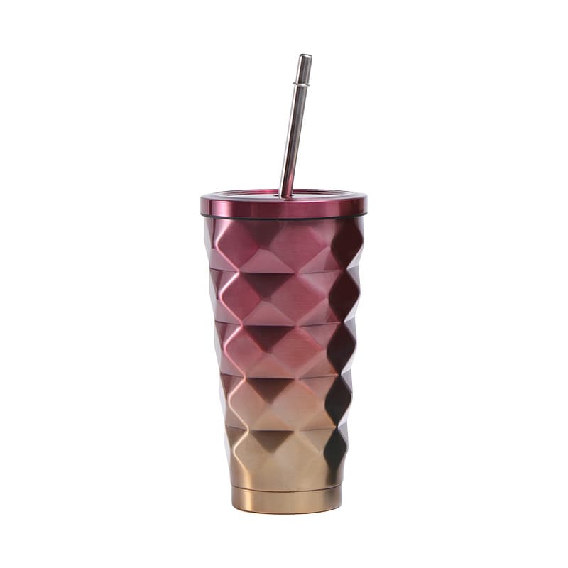 17 oz Stainless Steel Diamond Vacuum Cup with Lid Straw thumbnail 3
