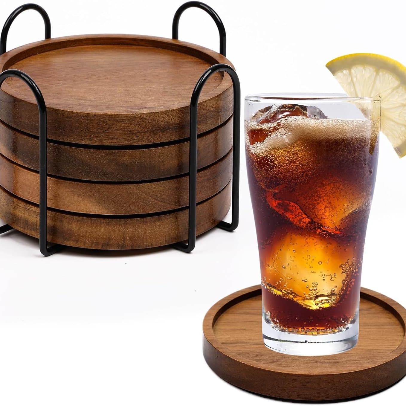 5 Pcs Wooden Coaster Set for Drinks thumbnail 2