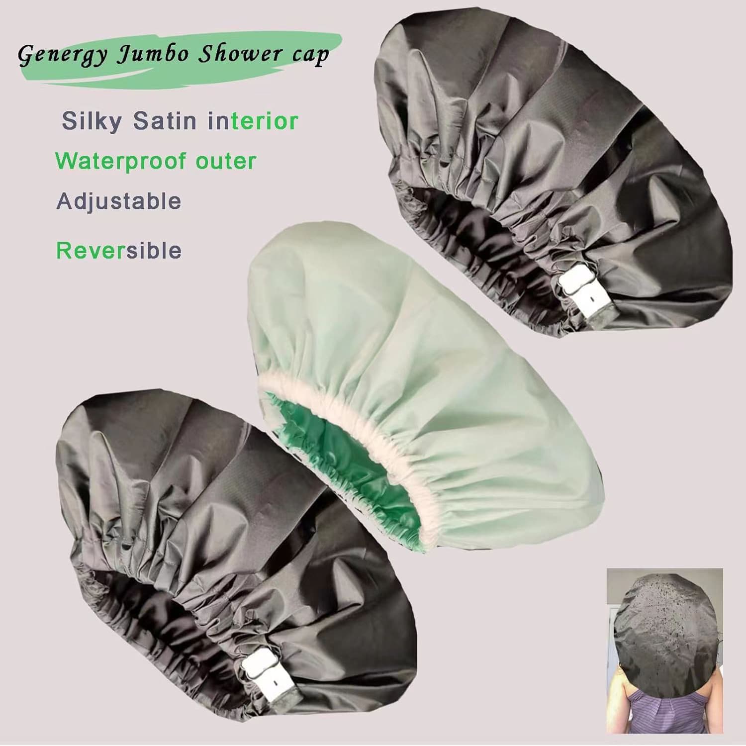 Reusable double layer waterproof shower cap thumbnail 4