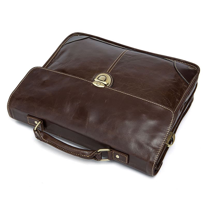 Genuine Leather Briefcase for Men 14 Inch Laptop Messenger thumbnail 4