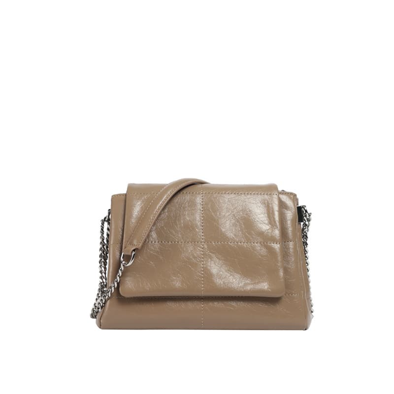 Genuine Leather Shoulder Tote bag with Hardware Chain thumbnail 4