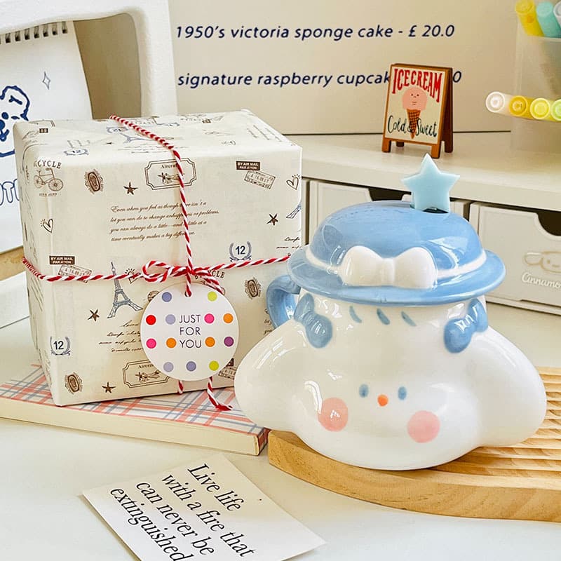 17OZ Ceramic C Spoon & Breakfast Mug with Straw