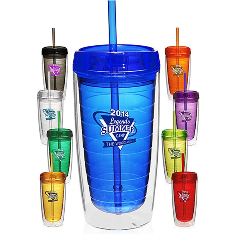 16 Oz Double Wall Reusable Acrylic Tumblers With Straw Lid thumbnail 5