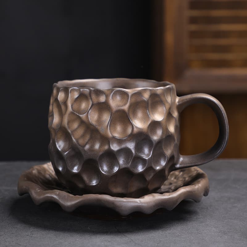 Hammered Pattern Coffee Cup and Saucer Set & Retro Mug thumbnail 9