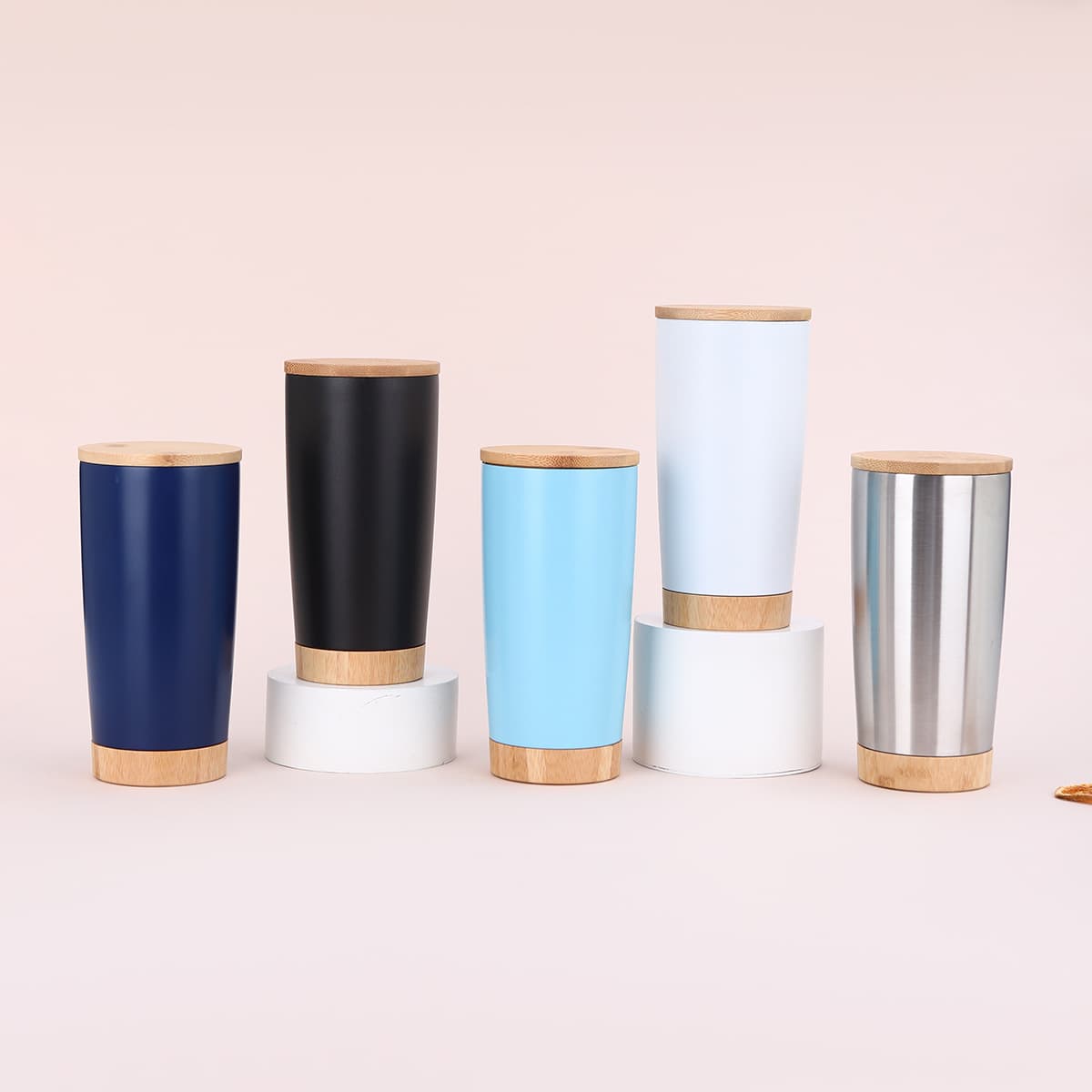 20 Oz Double Wall Thermal Cup With Bamboo Wooden Lid Base thumbnail 8