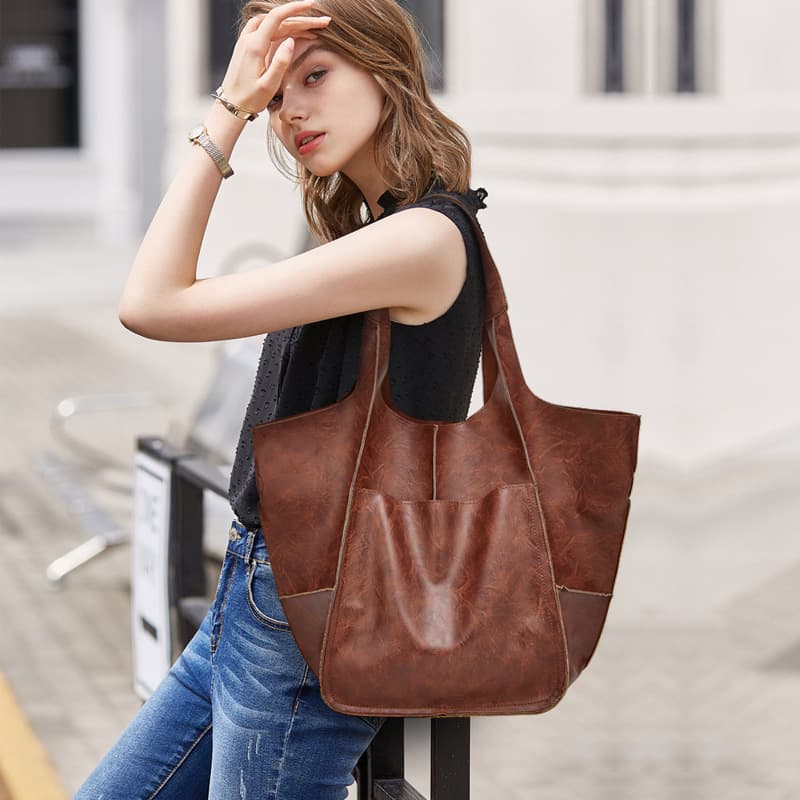 Large PU Leather Satchel Tote Shoulder Bags thumbnail 4