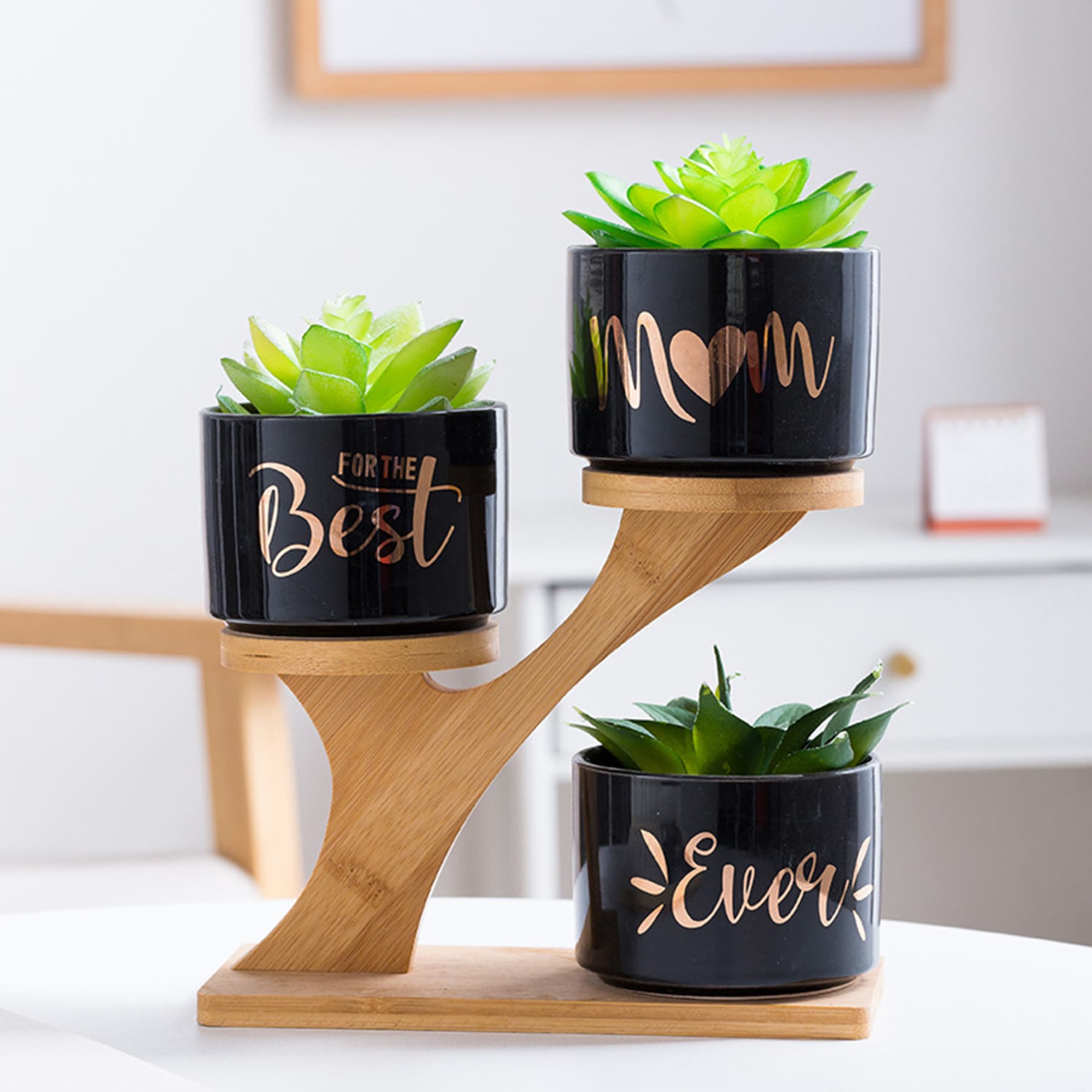 Ceramic Flower Planter Pot with Bamboo Tray thumbnail 6