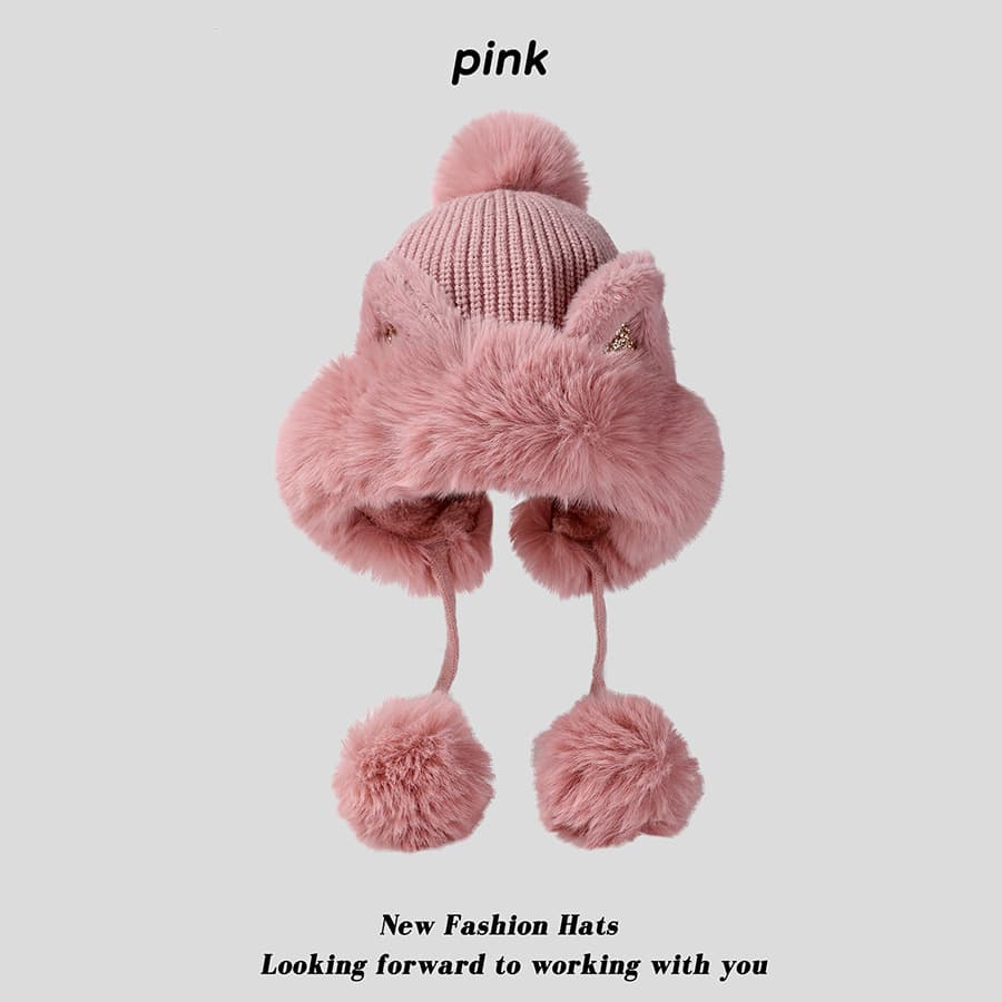 Women Winter Warm Cute Cat Ears Knitted Beanie Hat thumbnail 4