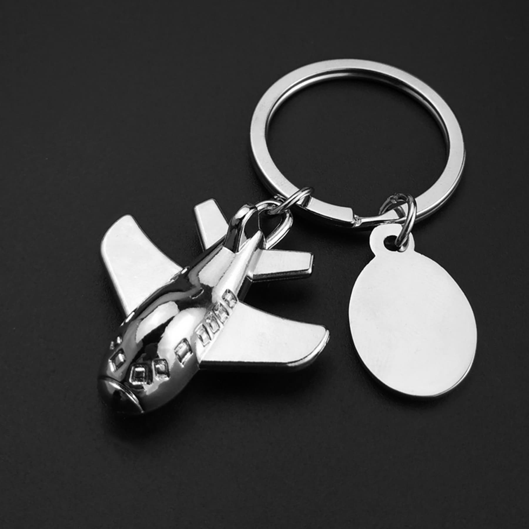 Fashion Polished Silver Airplane Shaped Keychain thumbnail 4