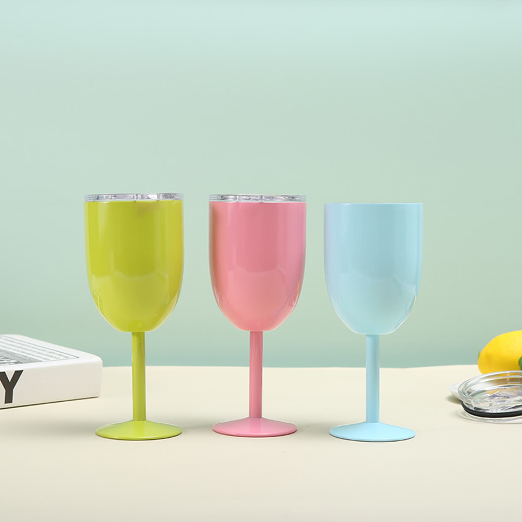 10Oz Stainless Steel Wine Goblet With Lid thumbnail 15