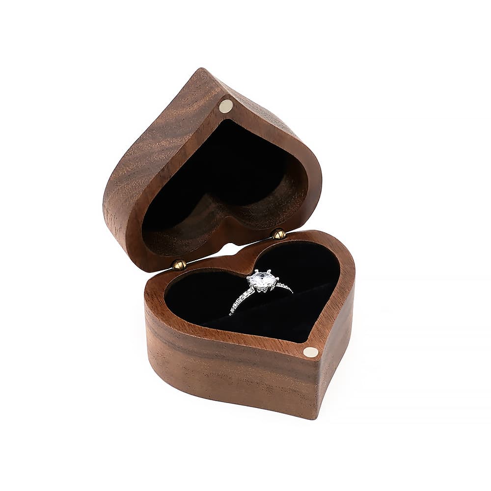 Heart Shaped Walnut Wood Ring Gift Box thumbnail 2