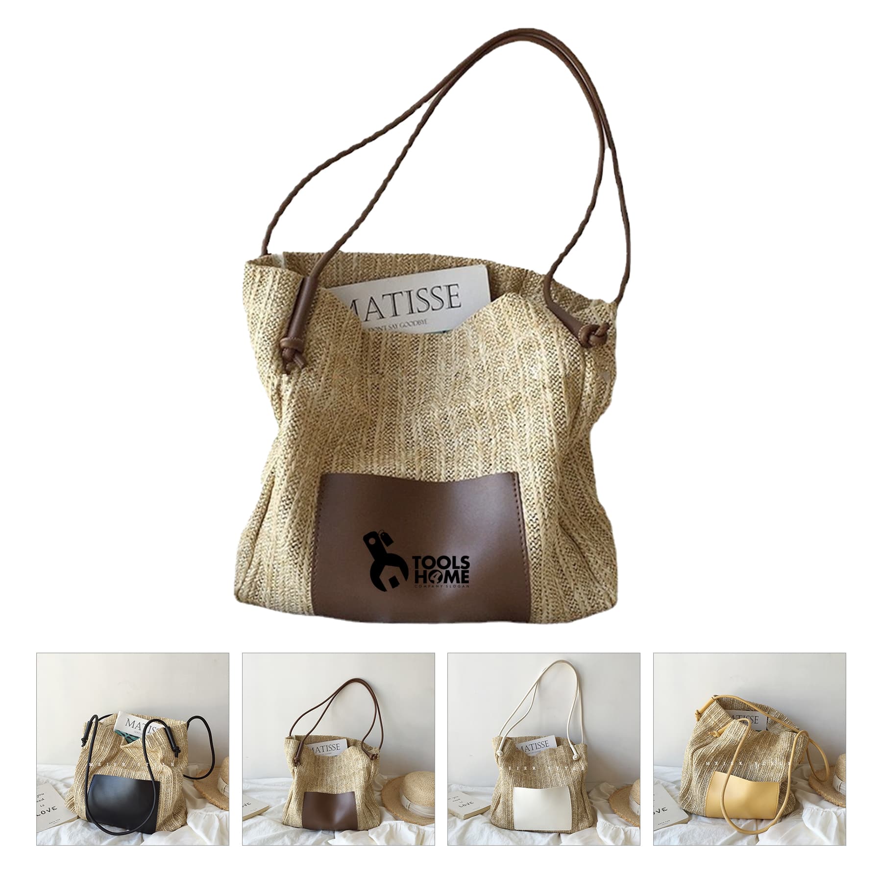 Straw Tote Bag 2-In-1