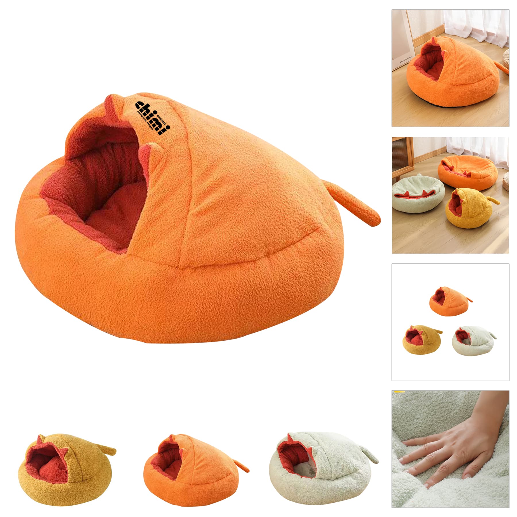 Calming Pet Beds With Hooded Cover Washable Anti-Slip Buttom