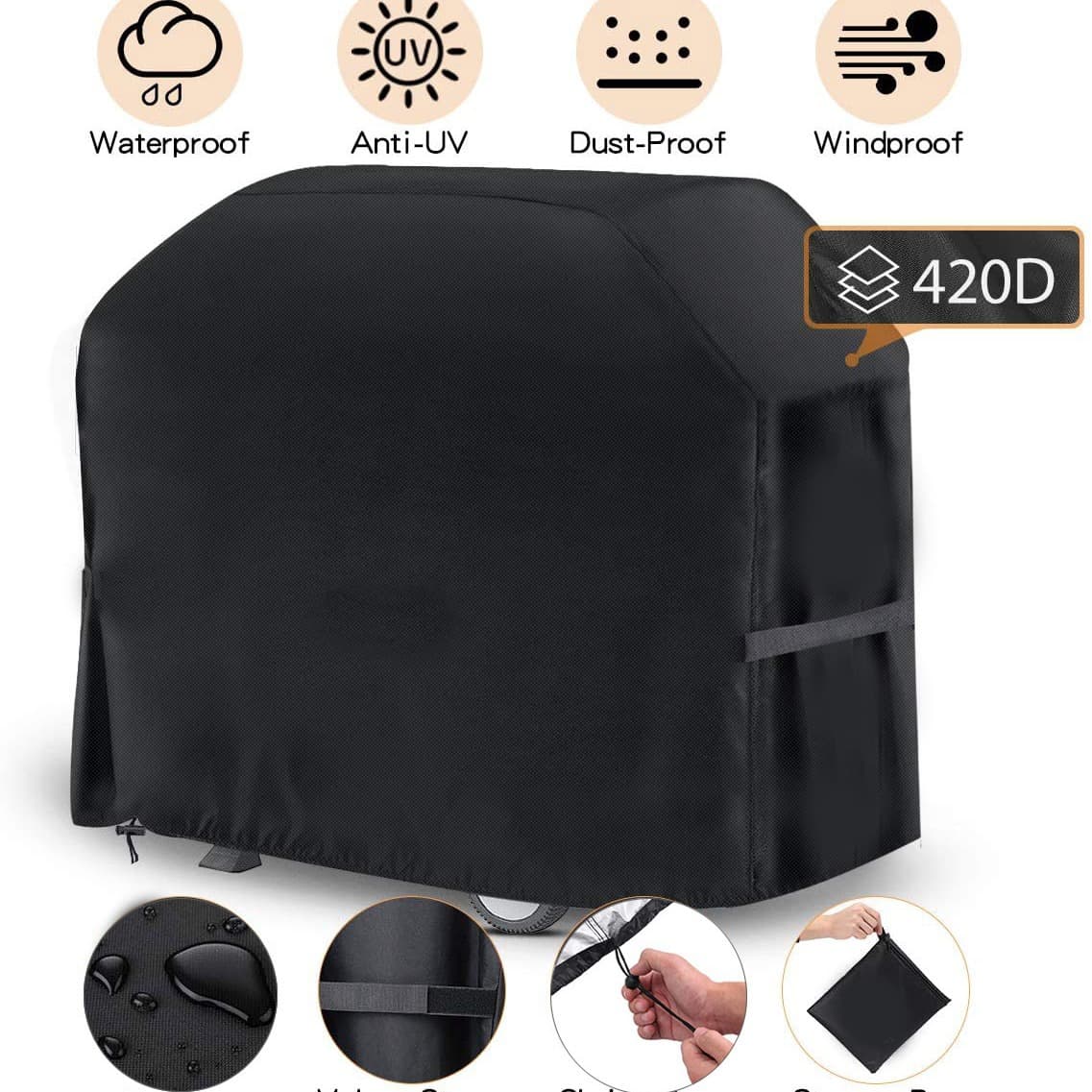 58 Inch 420D Double Layer Fabric Bbq Grill Cover thumbnail 7