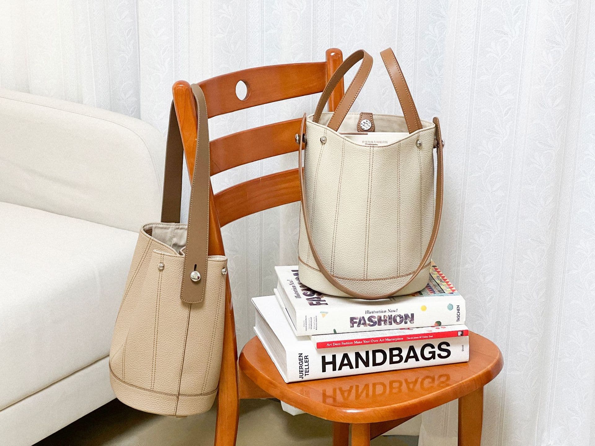 Genuine Leather Bucket HandBag Tote Bag For Women thumbnail 4