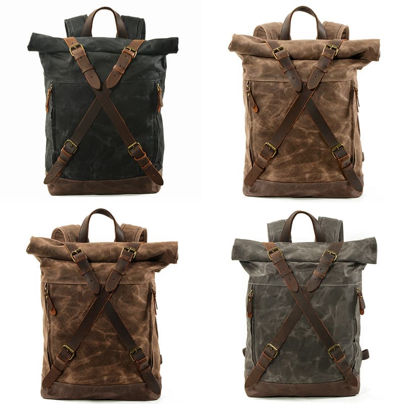 Vintage Waxed Canvas Cowhide Backpack thumbnail 6