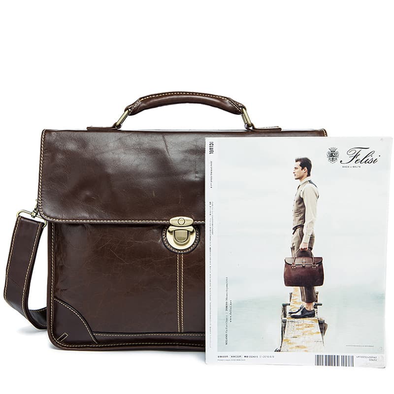 Genuine Leather Briefcase for Men 14 Inch Laptop Messenger thumbnail 3