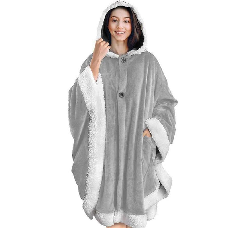 Pearl Buckle Hooded Casual Cape thumbnail 2