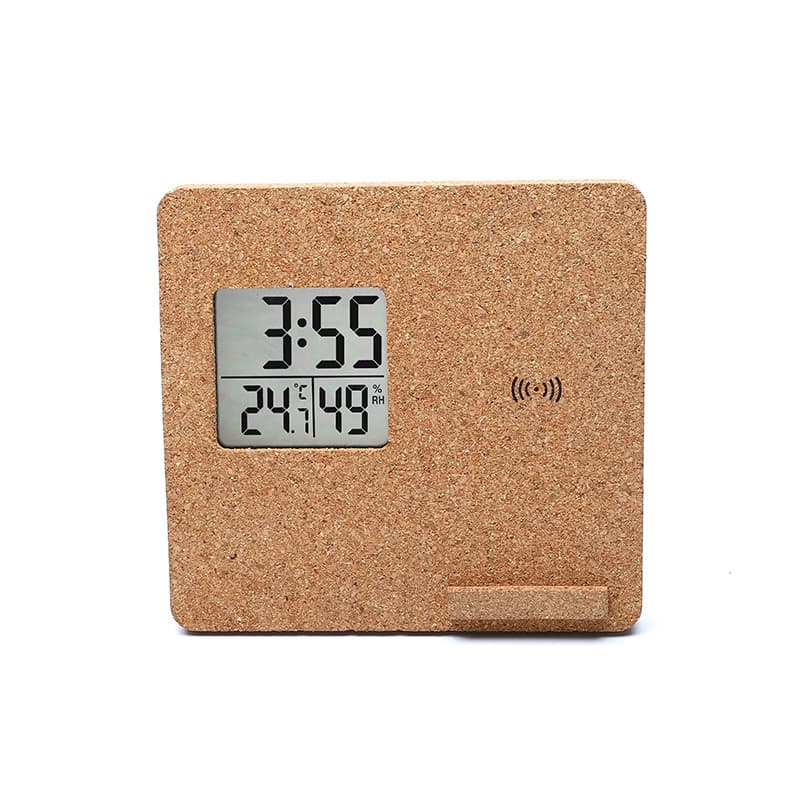 Wireless Charging Weather Temperature Humidity Bamboo Clock thumbnail 3