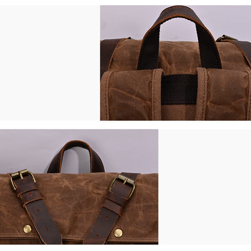 Vintage Canvas Leather Roll On Laptop Backpack Waterproof thumbnail 8