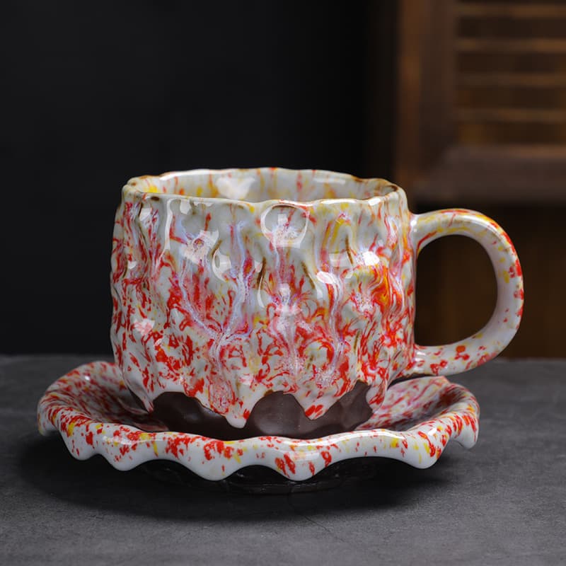 Hammered Pattern Coffee Cup and Saucer Set & Retro Mug thumbnail 6