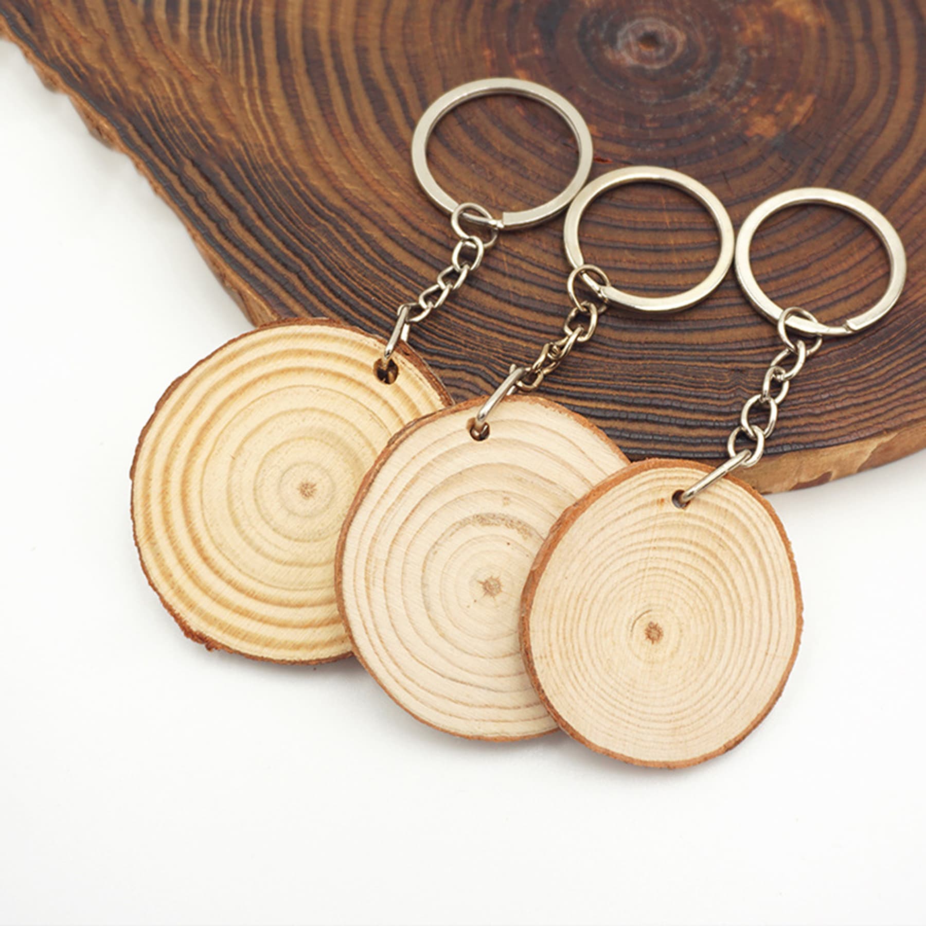 Natural Wood Log Cut Keychain thumbnail 3
