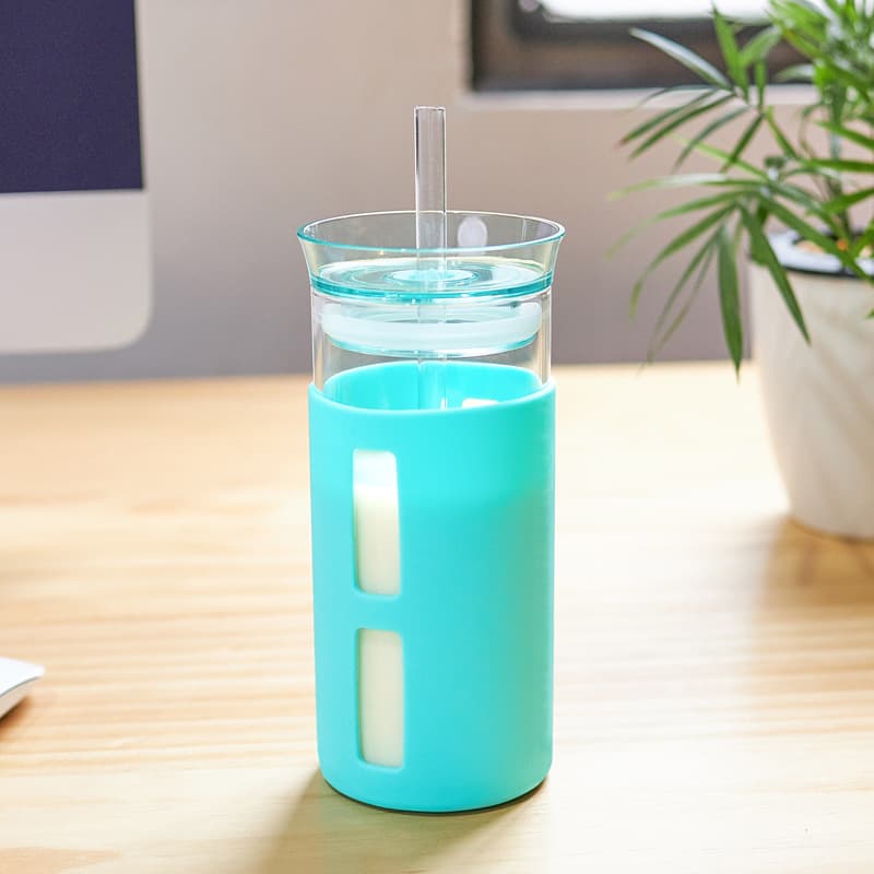 12/17Oz Glass Tumblr Coffee Cups With Straw