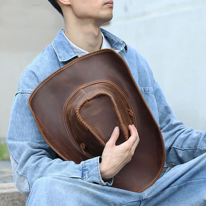 Men’s Genuine Leather Cowboy Hat thumbnail 4